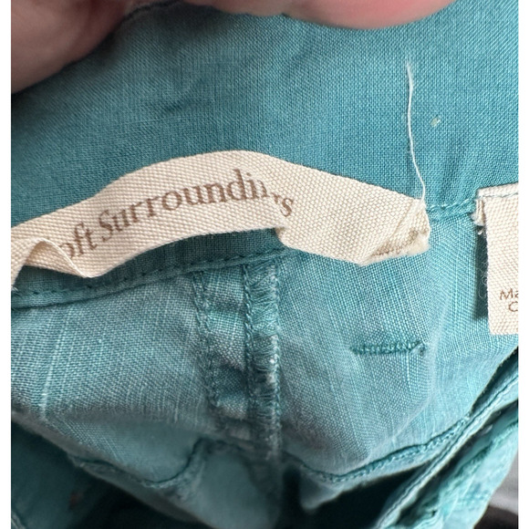 Soft Surroundings Linen Pants Womens Sz 8 Wide Leg Embroidered Belt‎ Cropped - Picture 7 of 10
